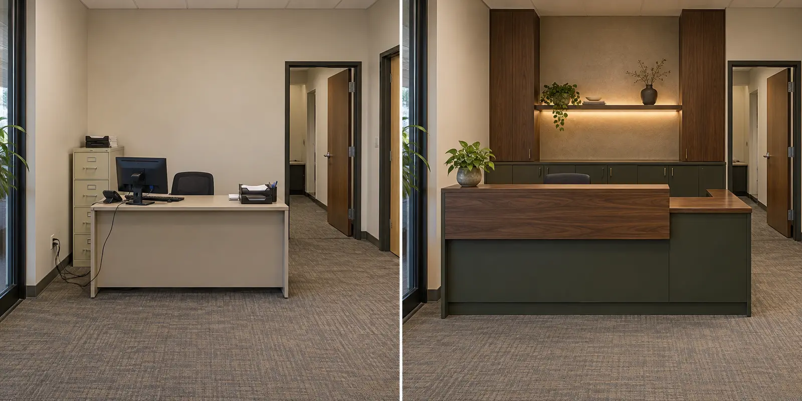 Commercial space before and after concept