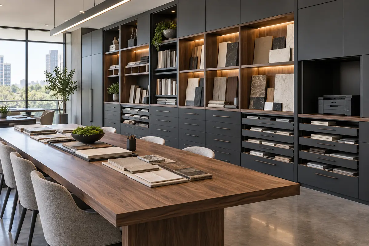 Design studio storage and workspace cabinetry