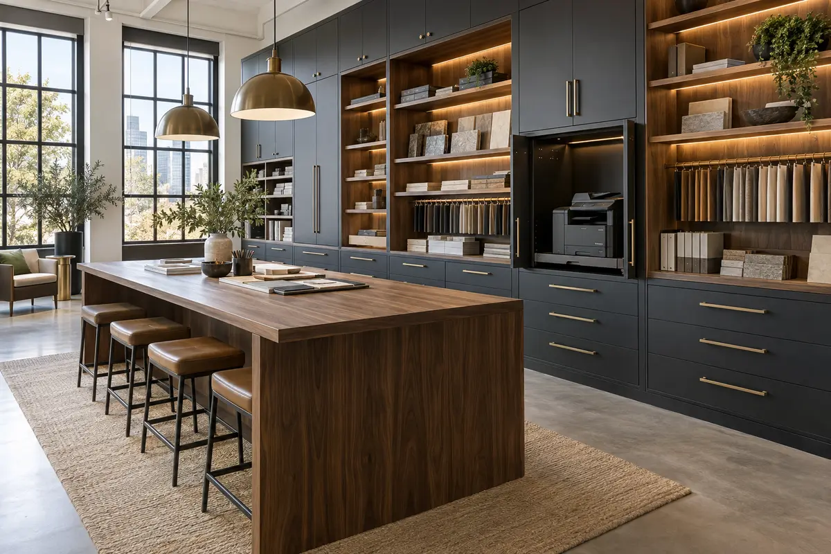 Creative studio storage and workspace cabinetry