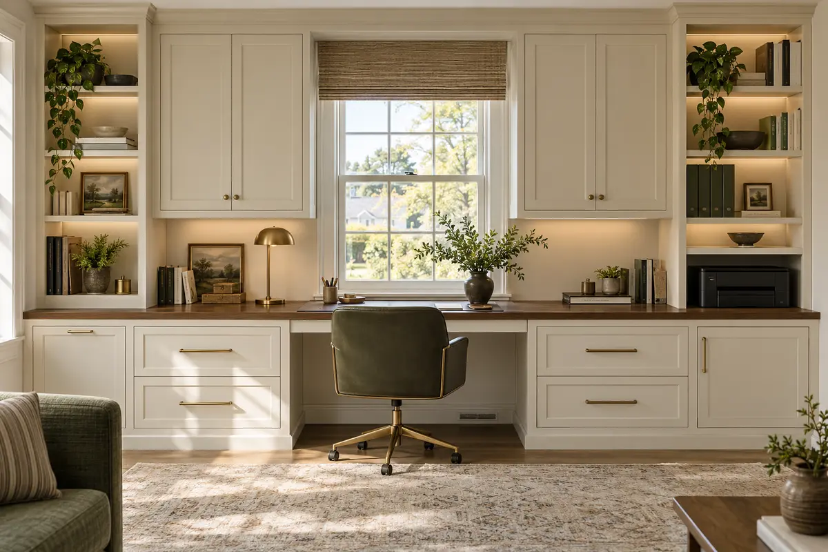 Wall-to-wall built-in office cabinetry
